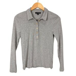J Crew Long Sleeve Grey Polo Shirt Women's Size S Button‎ Neck NWOT